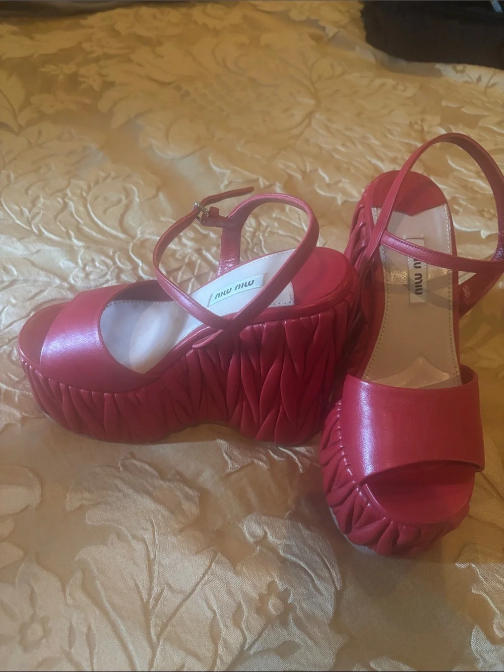Miu Miu Red Leather Platform Slingback Sandals
